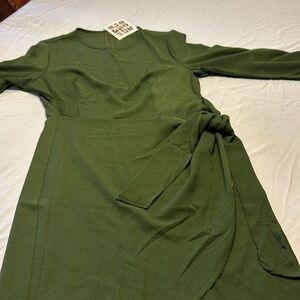 Scoop Neck Sheath Ruffles Long Dress With Slit Olive Green main image 1